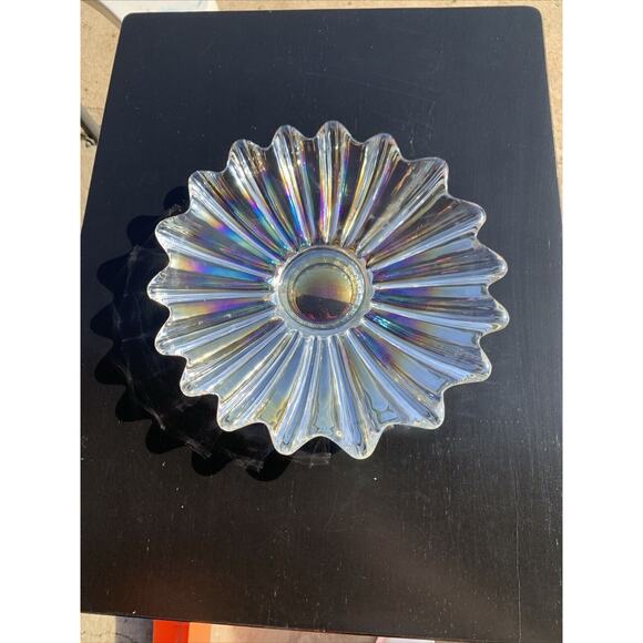 Vintage MCM Federal Iridescent Carnival Glass Starburst Plate Dish 9.5in - Picture 2 of 10
